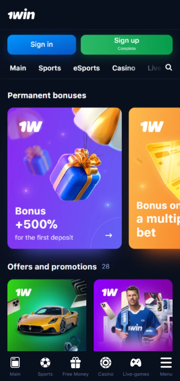 Check out all the bonuses available on the 1win app.